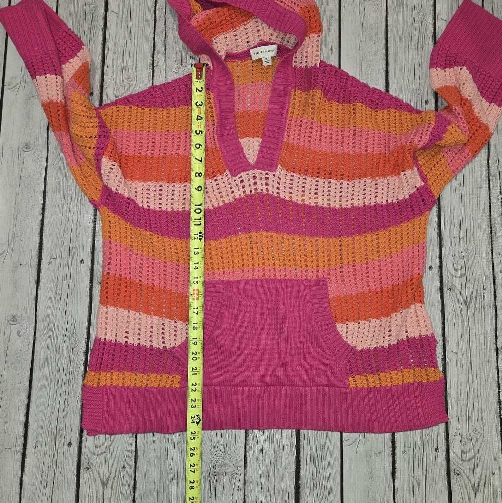 Free Assembly Striped Pink & Orange Crochet Hooded Sweater Womens Size XL - Picture 6 of 8